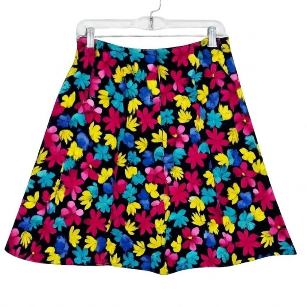 Caslon Vintage Floral A-Line Skirt Women 6 Petite Black Multicolor Vacation EUC - Picture 4 of 9